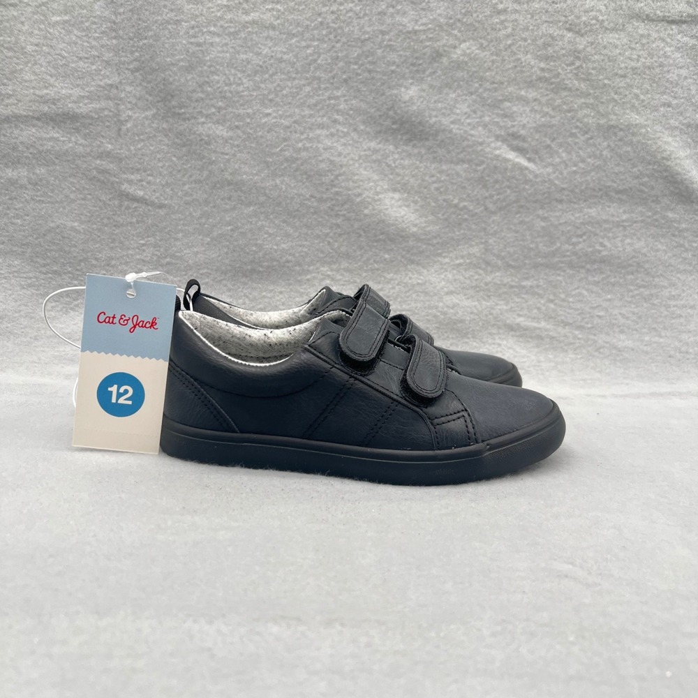 Cat & Jack Kids Dino Black Faux Leather Double Strap Sneakers Size 12 NWT